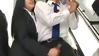 Public Transportation Turns Into A Steamy Encounter With An Asian Babe Giving A Handjob