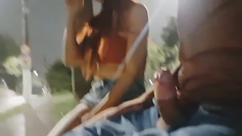 A Daring Handjob For A Stunning Girl At The Public Transportation Stop!